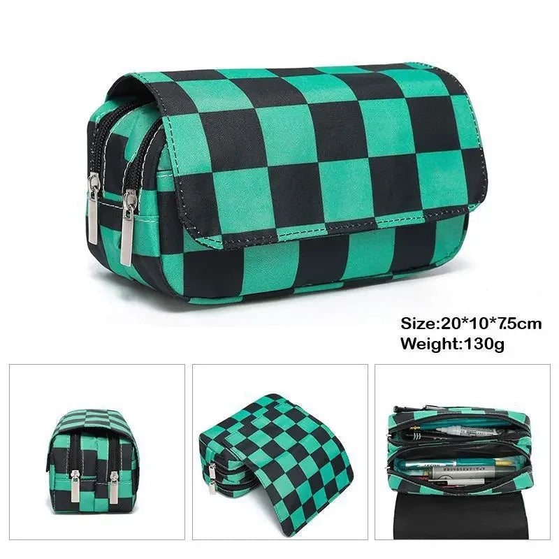 Anime Demon Slayer Pencil Case: Student Bilayer Storage Bag, Cartoon Pen Box, Cosplay Props Accessories