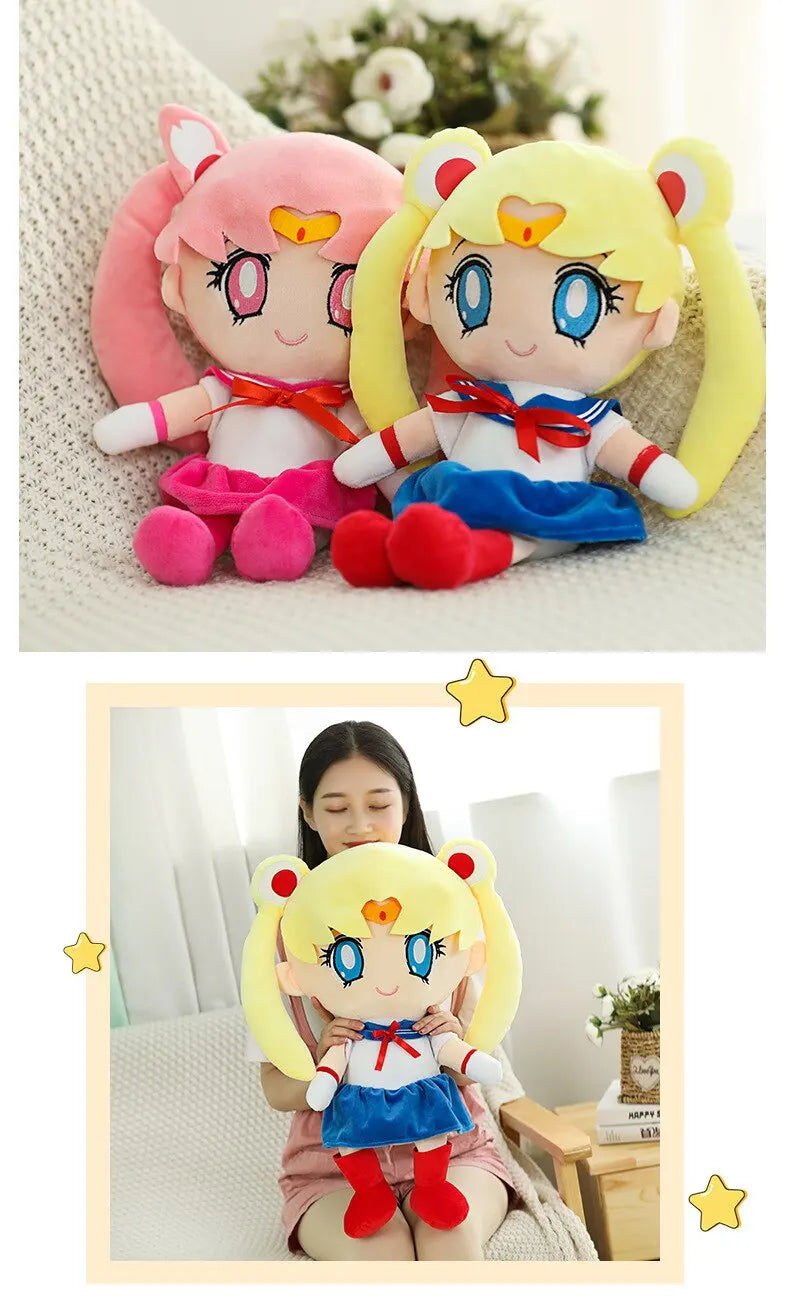 Kawaii Sailor Moon Plush Toy, Moon Cat Moon Hare Cute Girl Heart Filled Anime Doll Bedroom Decoration 25CM