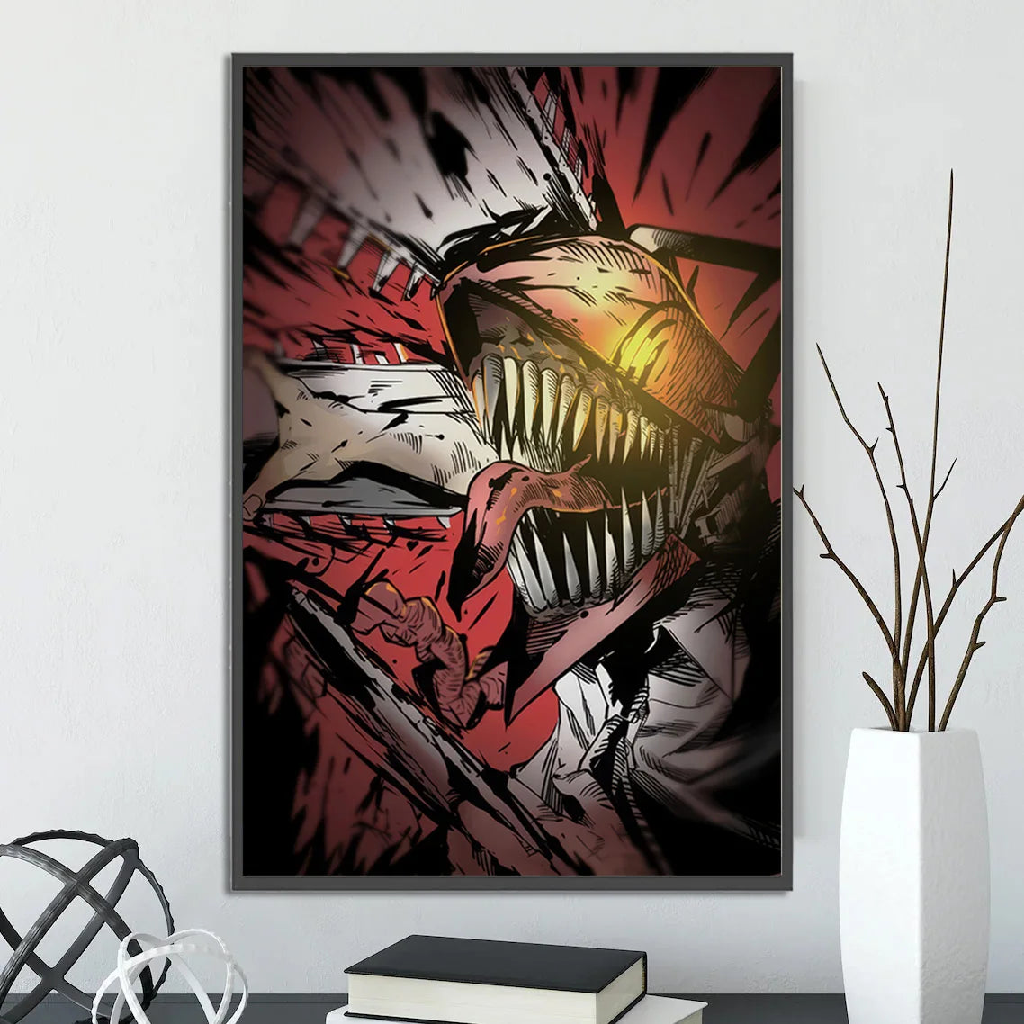 Chainsaw Man Self-adhesive Poster Wallpaper, Anime Wall Art Home Decoration Painting For Bedroom Computer Decor (Frames Not Included)