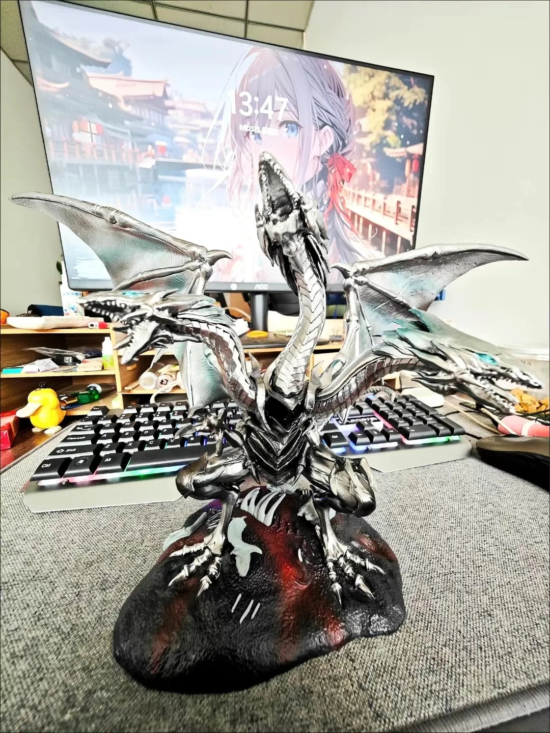 Blue-Eyes Ultimate Dragon Anime Figurine, White Dragon BEWD Yu-Gi-Oh Action Figures PVC Statue 25 CM