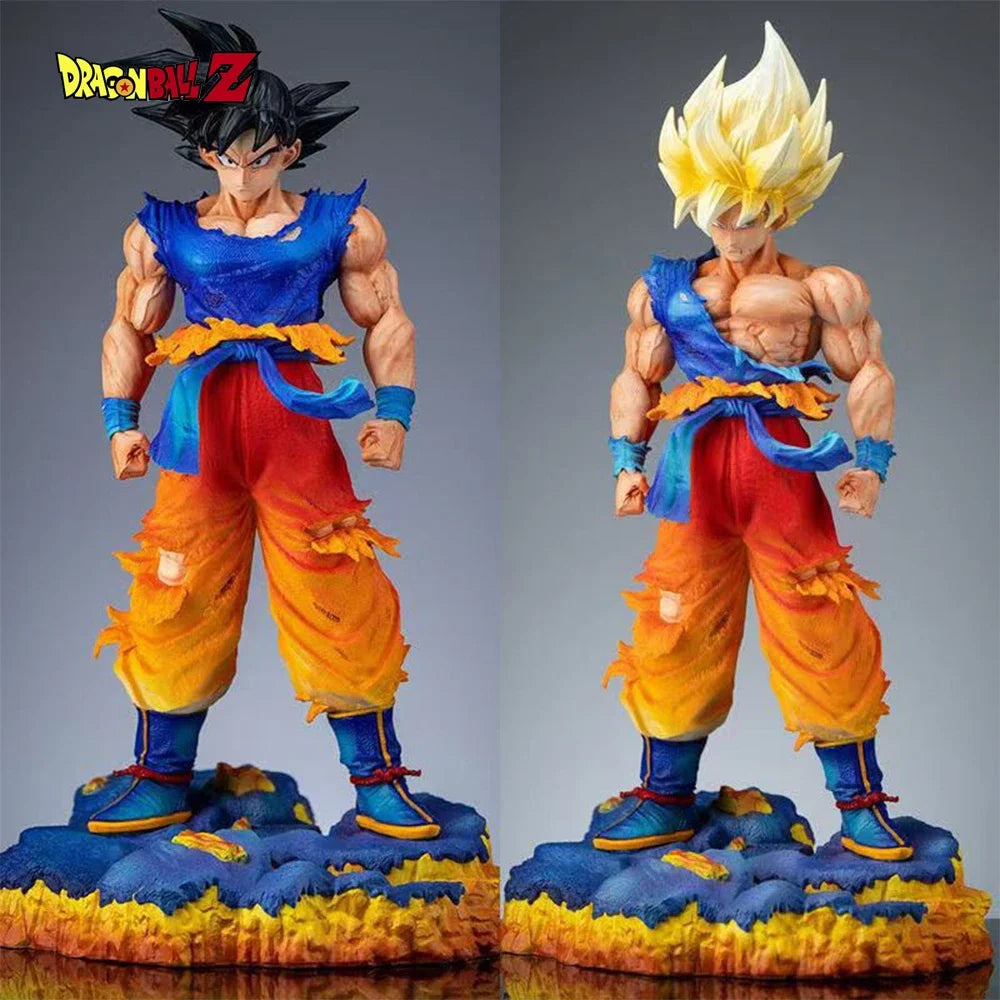 Super Saiyan SSJ Goku Anime Figure, Dragon Ball Z Switchable Heads Variants Figurines 35 CM