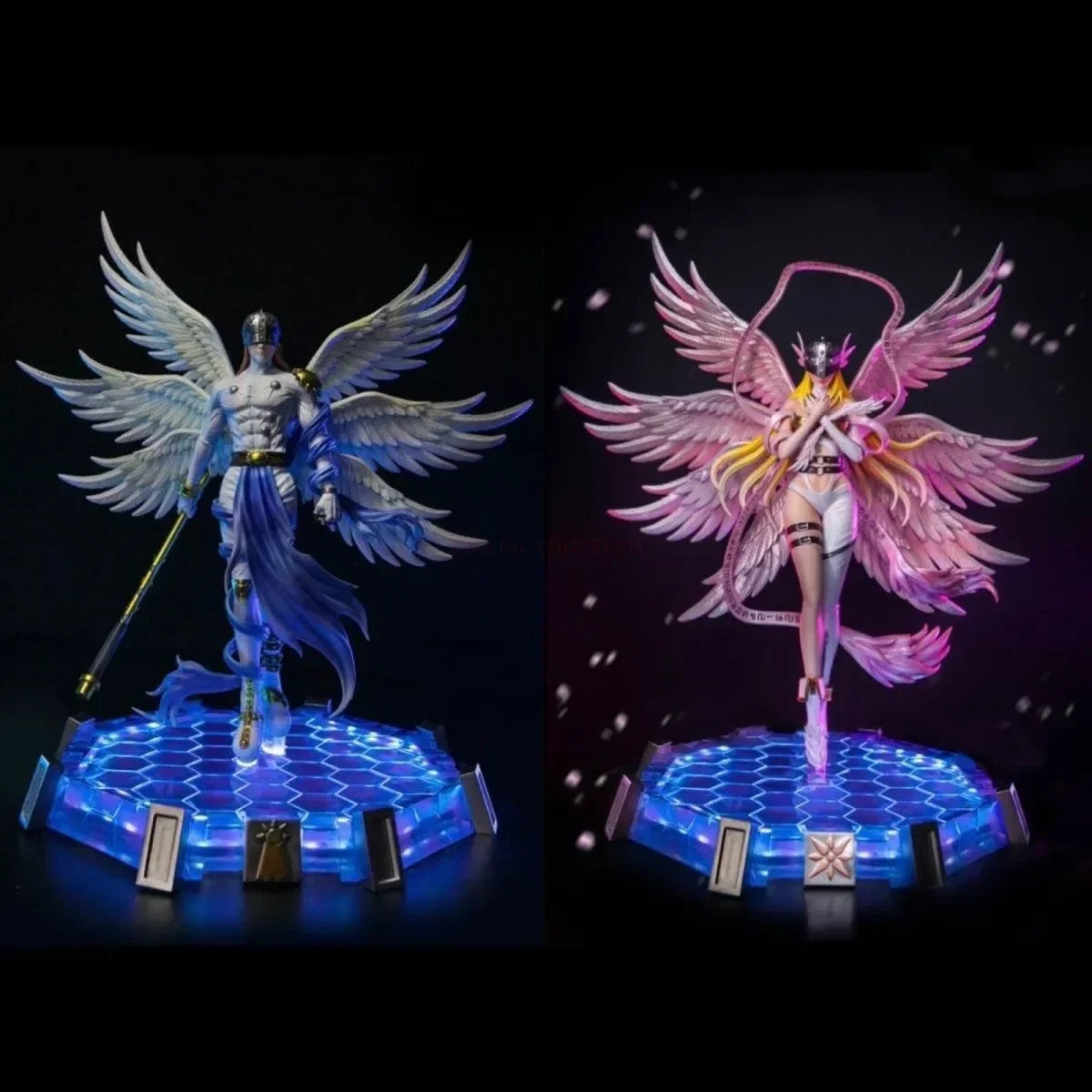 Angewomon and Angemon LED Action Figurines, Standing Position Anime Digimon Adventure Figures PVC Statue 28cm