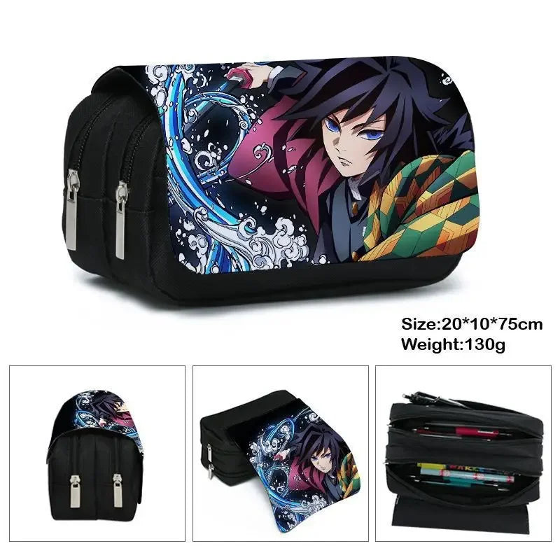 Anime Demon Slayer Pencil Case: Student Bilayer Storage Bag, Cartoon Pen Box, Cosplay Props Accessories