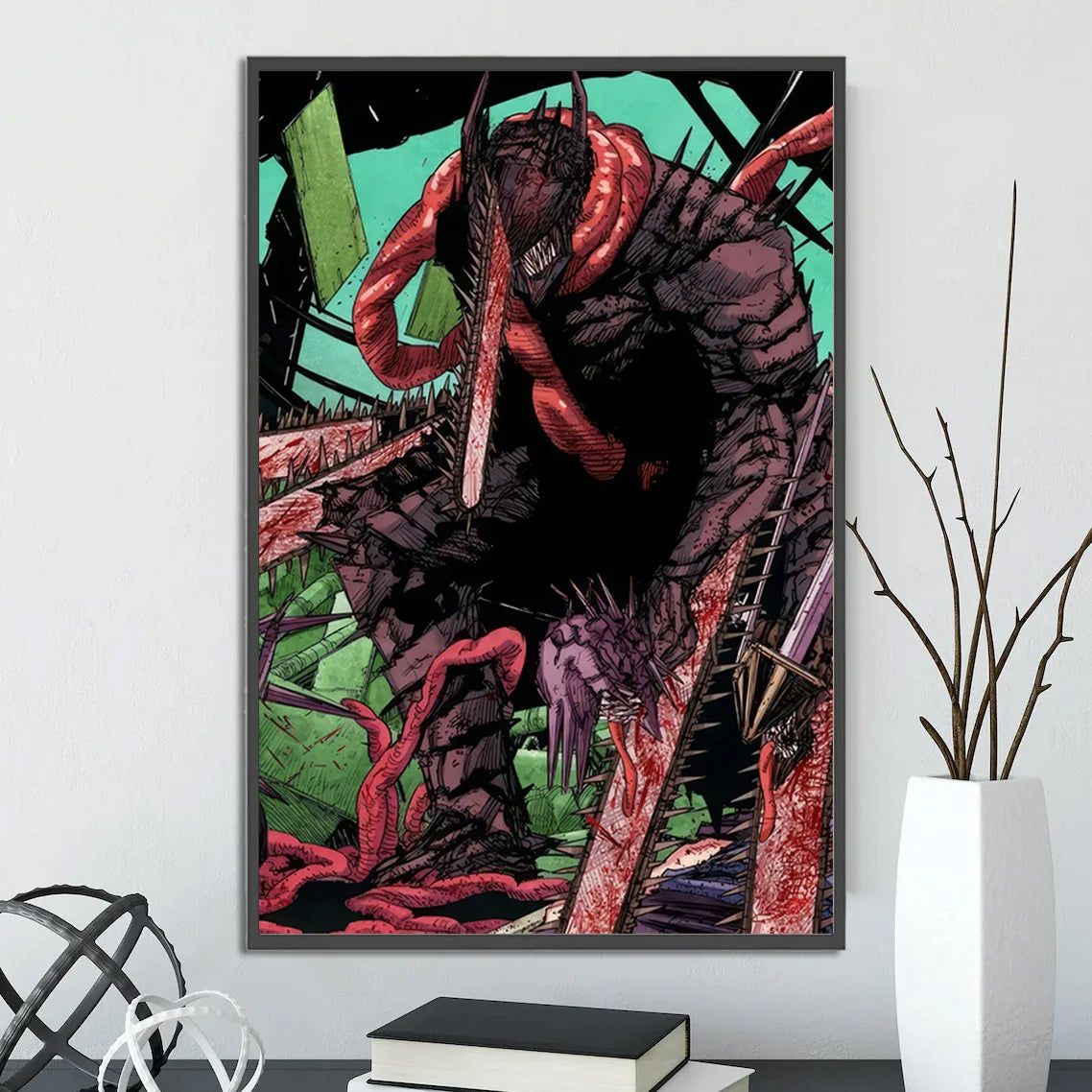 Chainsaw Man Self-adhesive Poster Wallpaper, Anime Wall Art Home Decoration Painting For Bedroom Computer Decor (Frames Not Included)