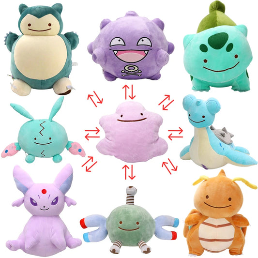 Pokemon Plush Toys Inside-Out Ditto, Snorlax Gengar Dragonite Umbreon Koffing, Double-Sided Flipped Stuffed Peluche Dolls 15-32 cm