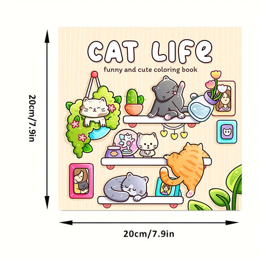 Cat’s Daily Life Coloring Book – 28 Pages of Relaxing Art for Adults | Perfect for Valetine's & Birthday Gifts
