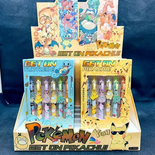 6 PCS Set Pokemon Click Pen, Black Writing Gel Pen Stationery