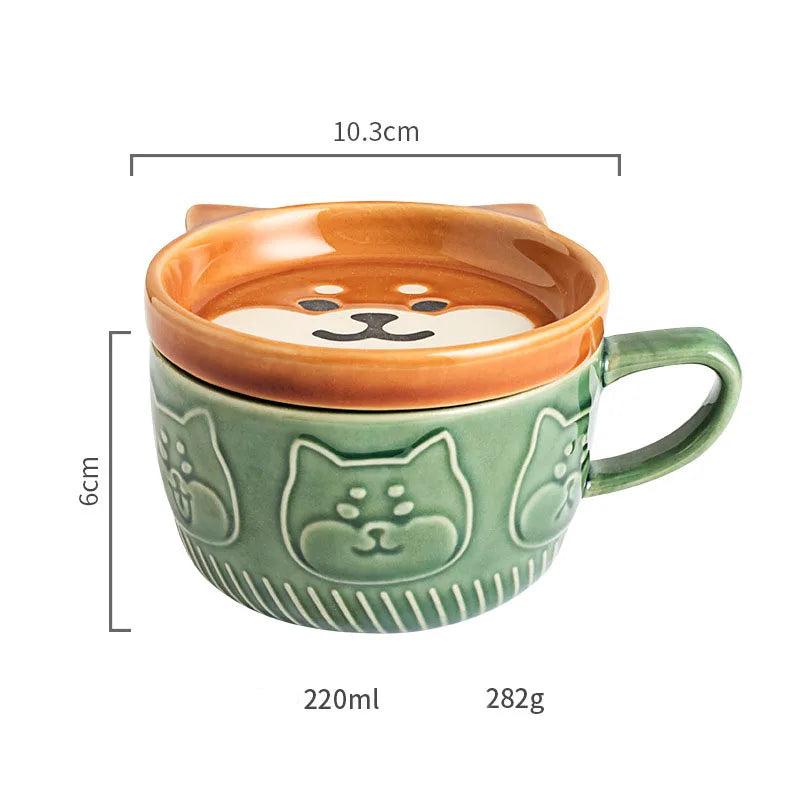Japanese Cartoon Cat With Cover Coffee Cup, Cute Breakfast Cup With Lid