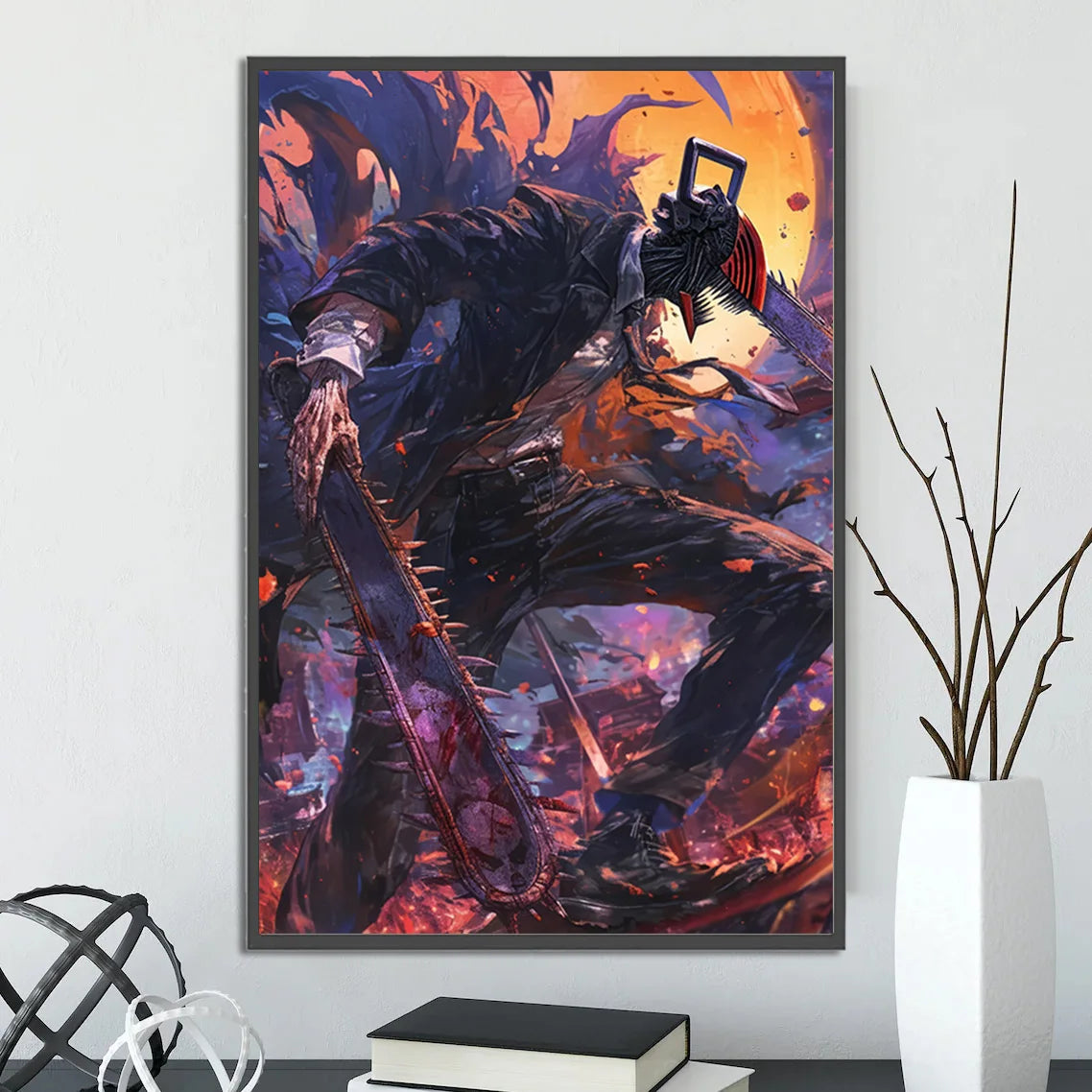 Chainsaw Man Self-adhesive Poster Wallpaper, Anime Wall Art Home Decoration Painting For Bedroom Computer Decor (Frames Not Included)