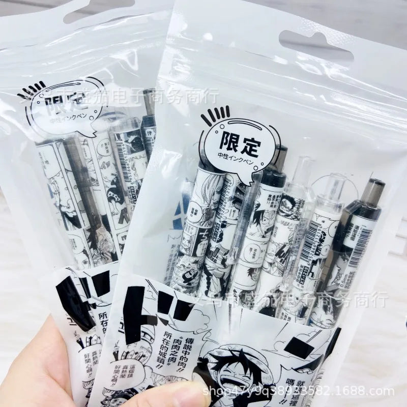 One Piece 6 PCS Gel Pen, Anime Manga 0.5 Black Ink Signature Pen Office School Writing Supplies Stationery