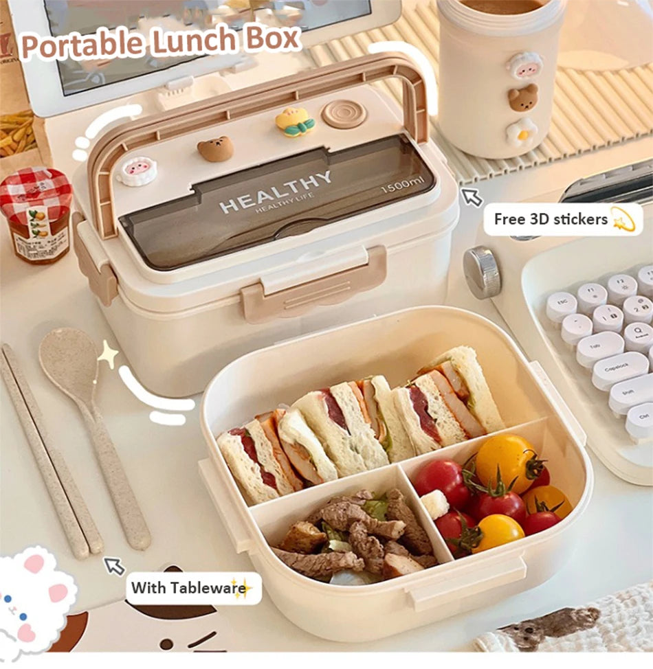 Simple Cute Portable Lunch Box, With Compartment & Microwave-Safe, Perfect for Work, School, or Picnics
