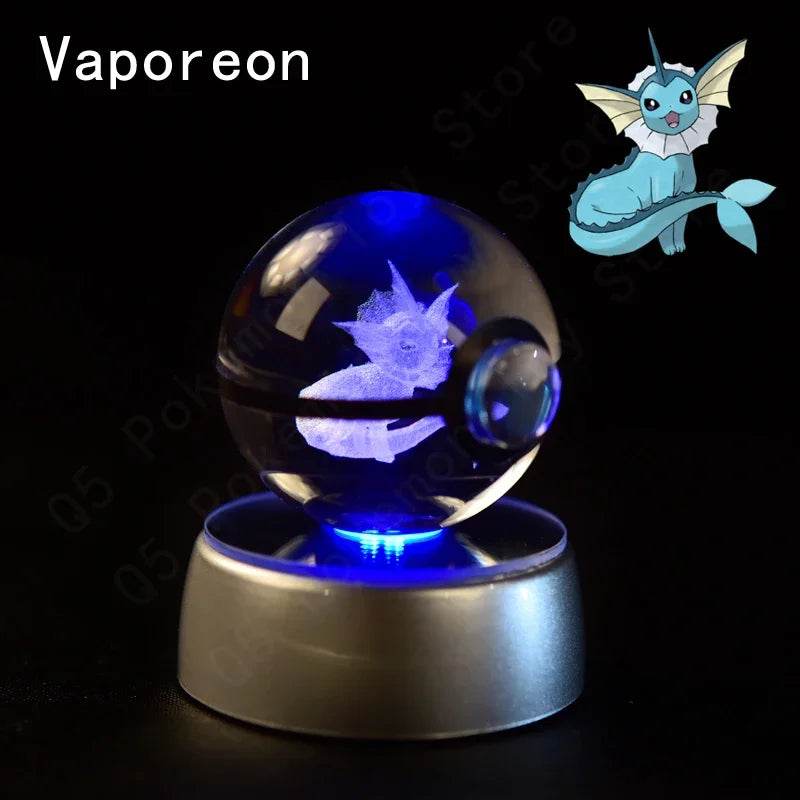 3D Pokemon Crystal Ball 5CM Mewtwo Pikachu Gengar Crystal Glass Pokemon Ball Pokeball Figure Night Light LED Lamp Base Gift - 29 Jigglypuff / 5CM - Otarealm