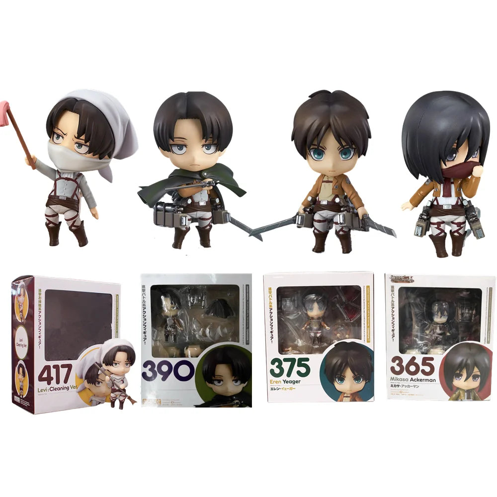 Attack on Titan Anime Figures, Shingeki no Kyojin Levi Ackerman, Eren Jaeger, Mikasa·Ackerman, Cute Kawaii Chibi Anime Figurines 10 cm