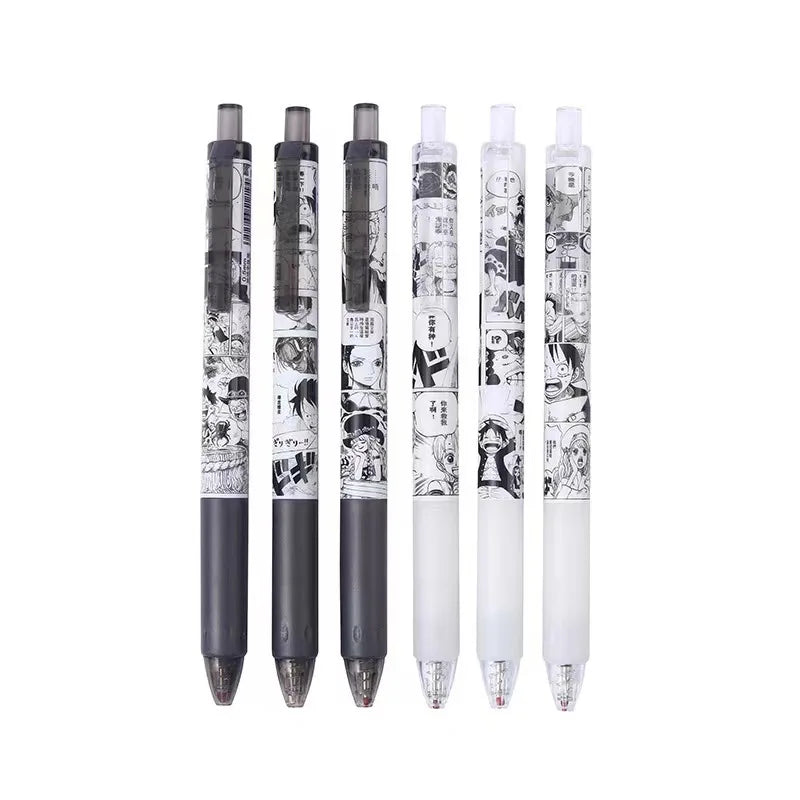 One Piece 6 PCS Gel Pen, Anime Manga 0.5 Black Ink Signature Pen Office School Writing Supplies Stationery