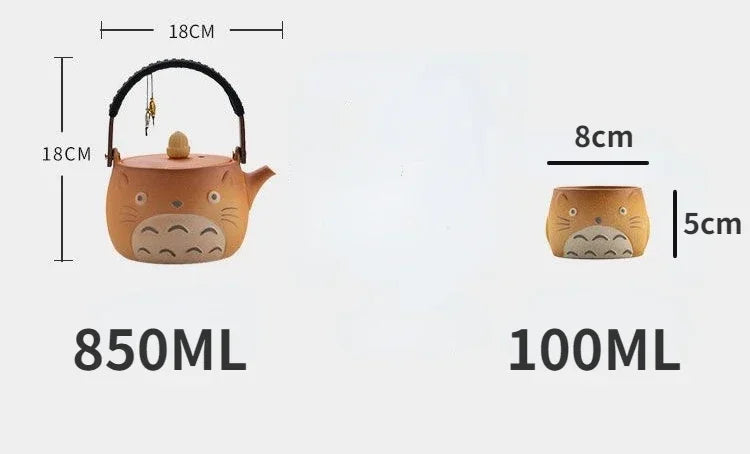 My Neighbor Totoro Ceramic Teapot Teacups Set, Anime Studio Ghibli Cute Cat Rough Pottery Cooking Teapot Tea Table Accessories