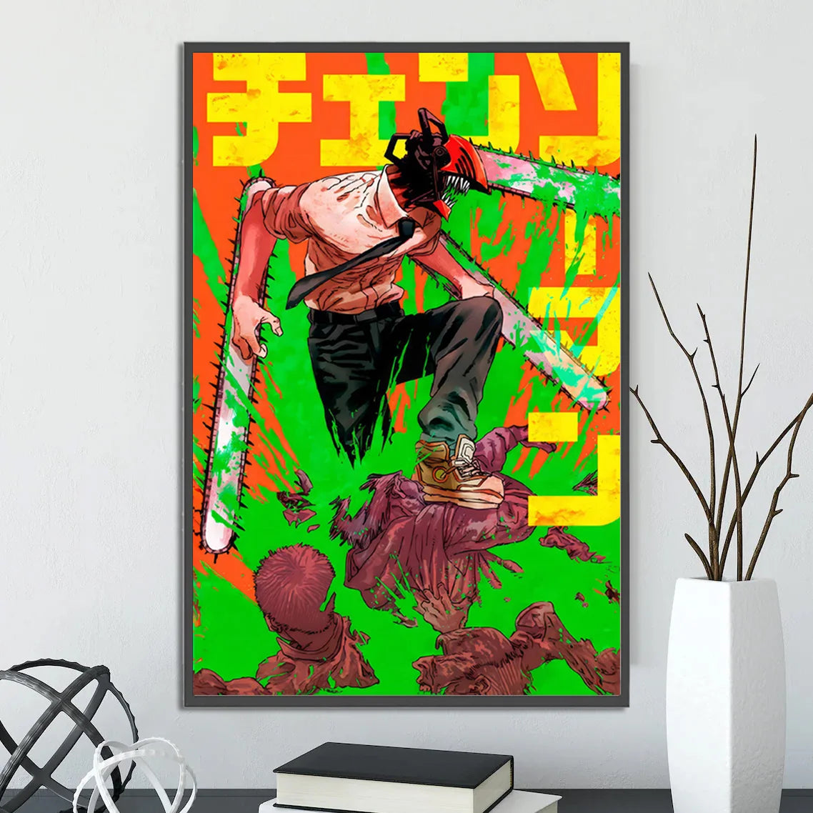 Chainsaw Man Self-adhesive Poster Wallpaper, Anime Wall Art Home Decoration Painting For Bedroom Computer Decor (Frames Not Included)