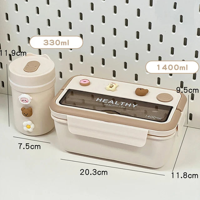 Simple Cute Portable Lunch Box, With Compartment & Microwave-Safe, Perfect for Work, School, or Picnics