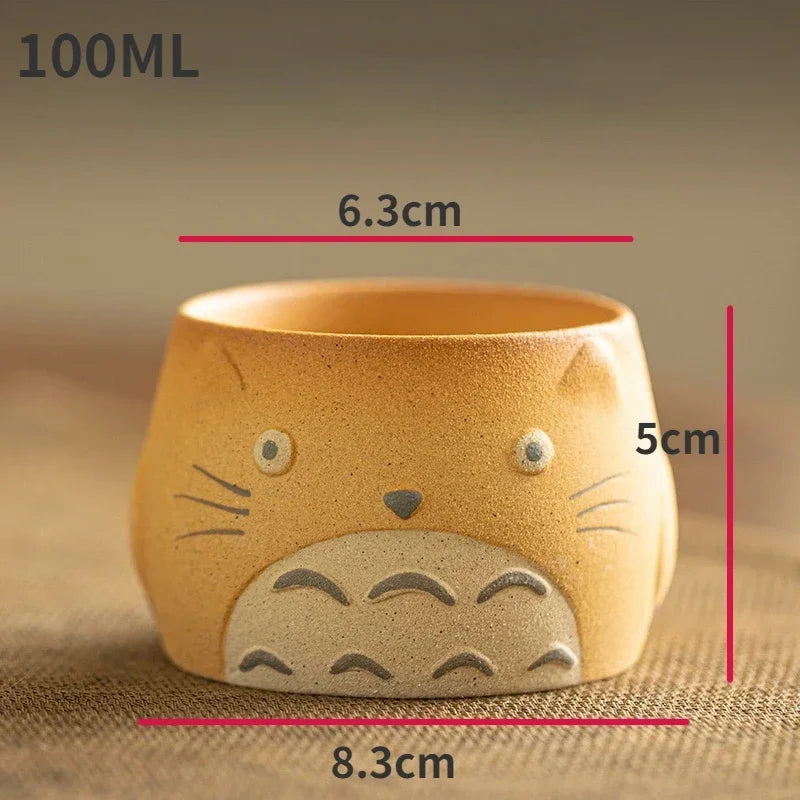 My Neighbor Totoro Ceramic Teapot Teacups Set, Anime Studio Ghibli Cute Cat Rough Pottery Cooking Teapot Tea Table Accessories