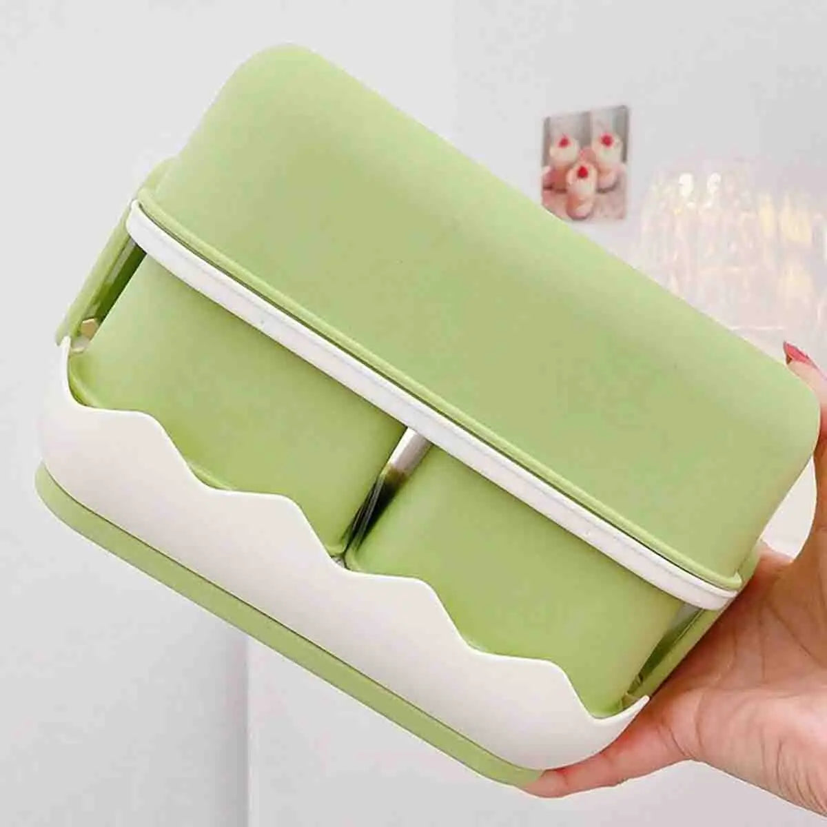 Double-Layer Fruit Lunch Box, Household Tableware Outdoors Portable Bento Box with Spork And Spoon