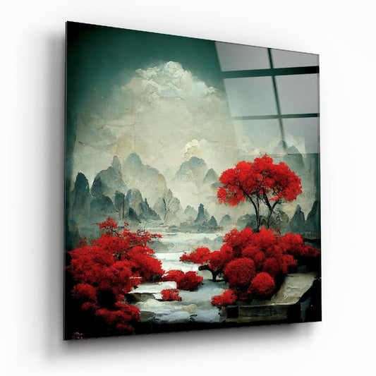 Red Forest Glass Wall Art || Designer Collection