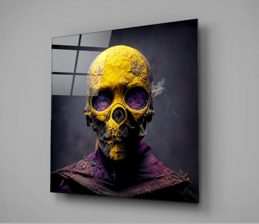 Yellow Mask Glass Wall Art || Designer Collection