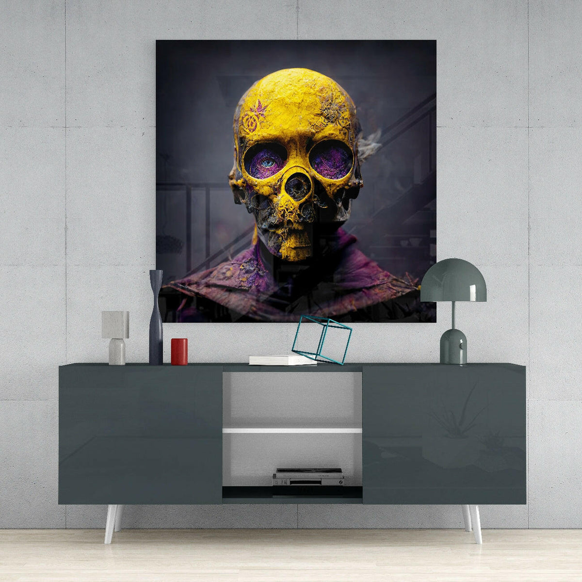 Yellow Mask Glass Wall Art || Designer Collection