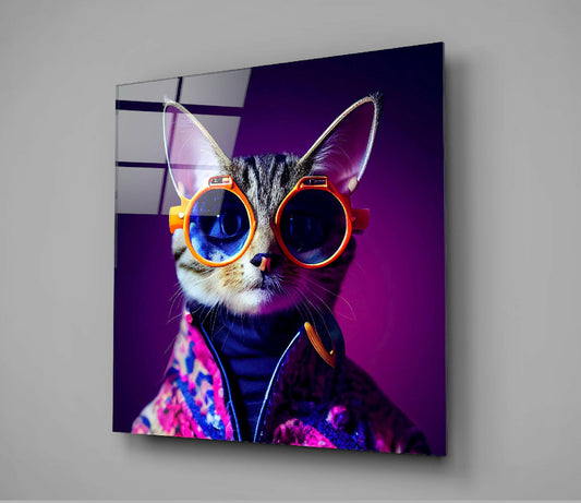 Curious Cat Glass Wall Art || Designers Collection