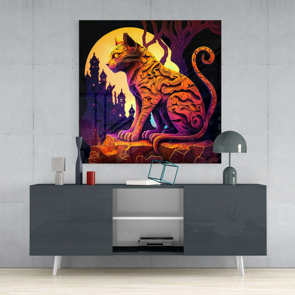 Ancient Cat Glass Wall Art || Designers Collection Otarealm