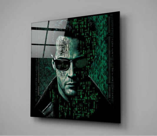 Green Digital Rain Code Glass Wall Art || Designer Collection