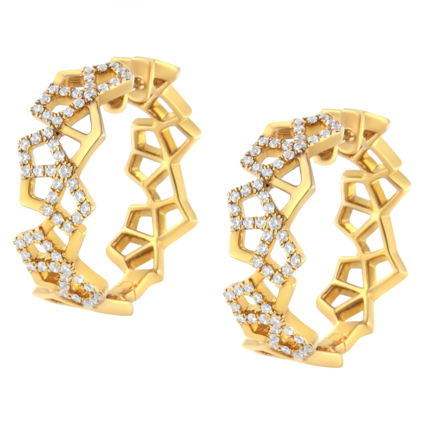 14K Yellow Gold 3/4 Cttw Diamond Honeycomb Hoop Earrings (G-H Color, SI1-SI2 Clarity) - 24MM Otarealm