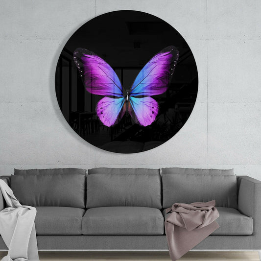 Purple Butterfly on Black Glass Wall Art