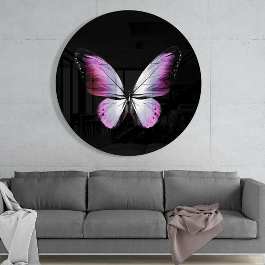 Pink Butterfly on Black Glass Wall Art