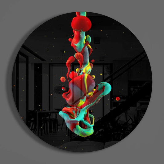 Red Teal Liquid Ink Drop Glass Wall Art