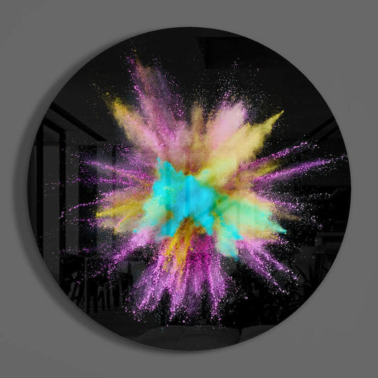 Pink Teal Powder Burst Glass Wall Art