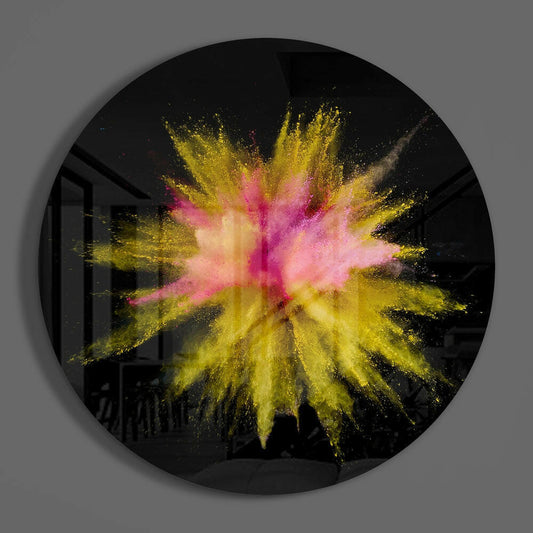 Yellow Pink Powder Explosion Glass Wall Art