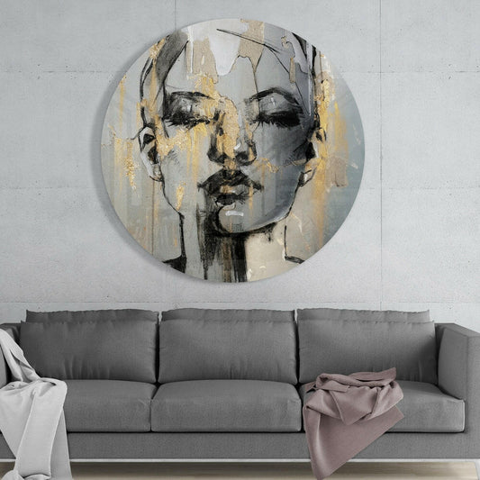 Gold Leaf Charcoal Face Study Glass Wall Art