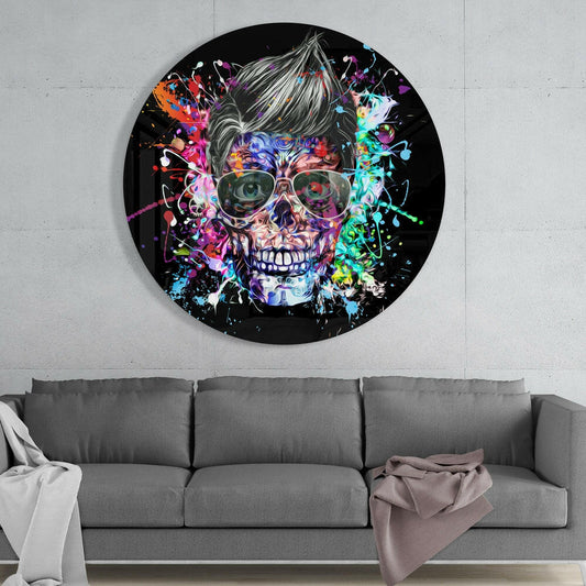 Pop Art Pompadour Skull Glass Wall Art