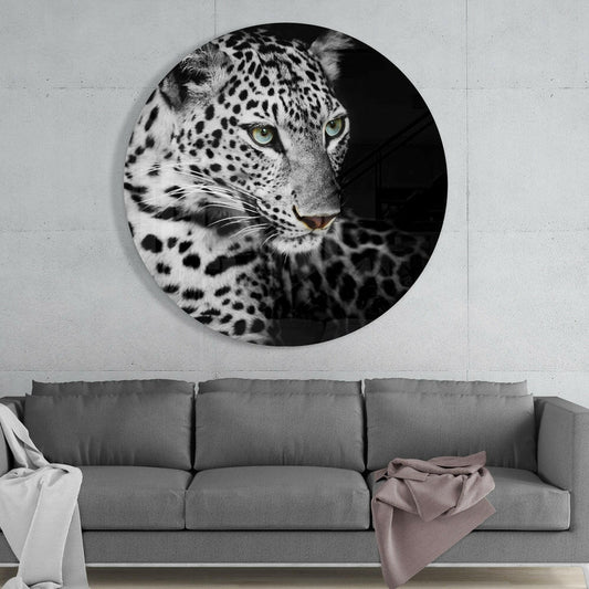 Green Eyed Leopard Circle Glass Wall Art