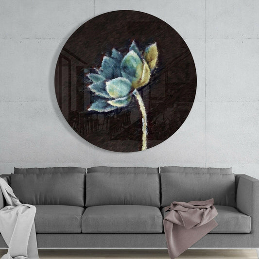 Painted Teal Lotus Glass Wall Art