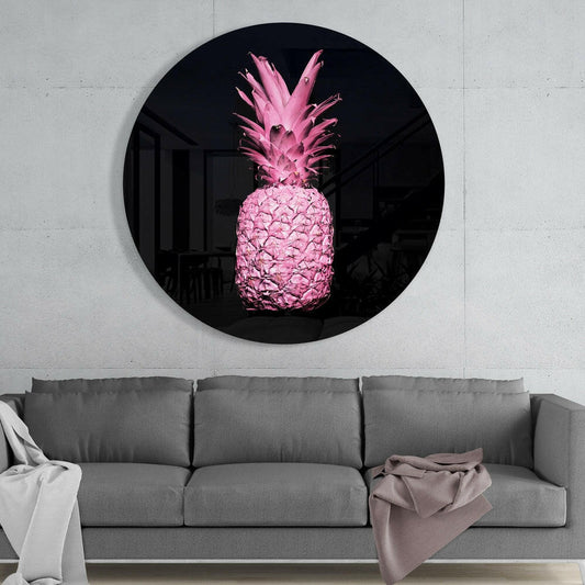Blush Pink Glowing Round Pineapple Glass Wall Art