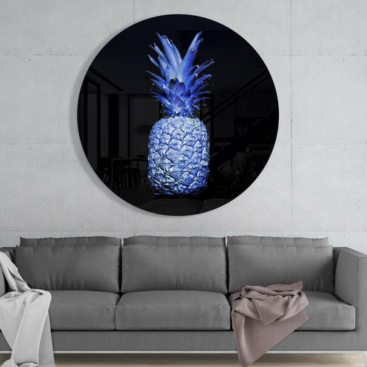 Electric Blue Round Pineapple Glass Wall Art