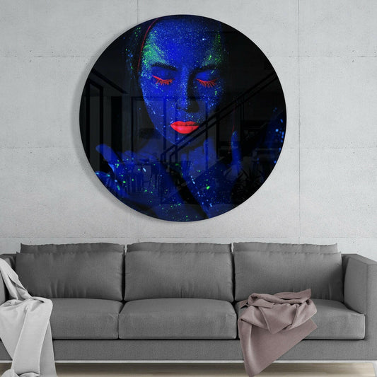 Round Indigo Green Speckle Face Glass Wall Art