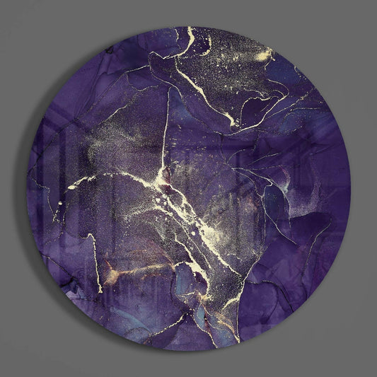 Purple Gold Vein Marble Glass Wall Art