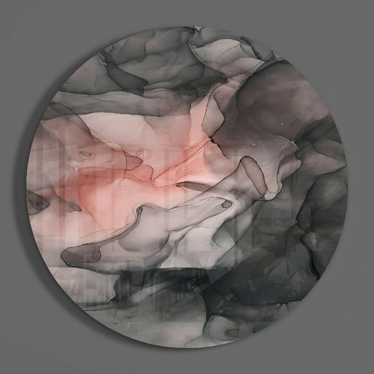 Coral Blush Black Ink Flow Glass Wall Art