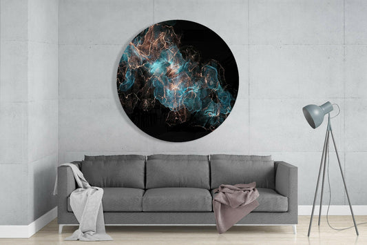 Round Teal Copper Marble Smoke Glass Wall Art