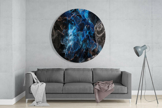 Deep Blue Marble Copper Veins Glass Wall Art