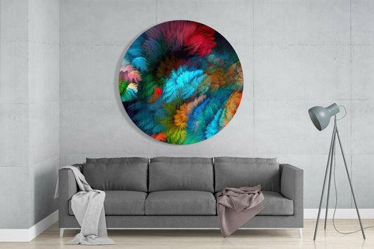 Dark Rainbow Feather Round Glass Wall Art