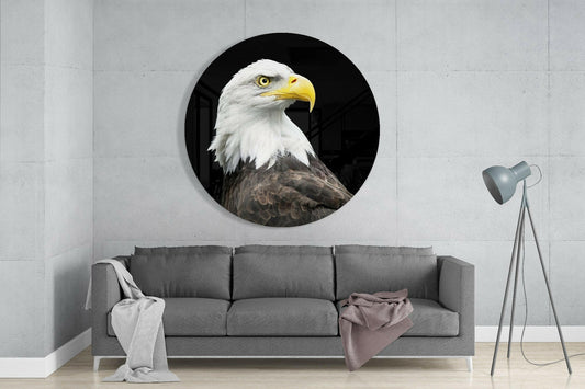 Bald Eagle Head Round Glass Wall Art