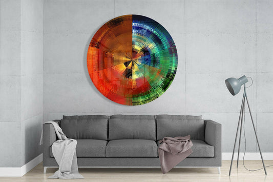 Round Spectrum Fan Pixel Wheel Glass Wall Art