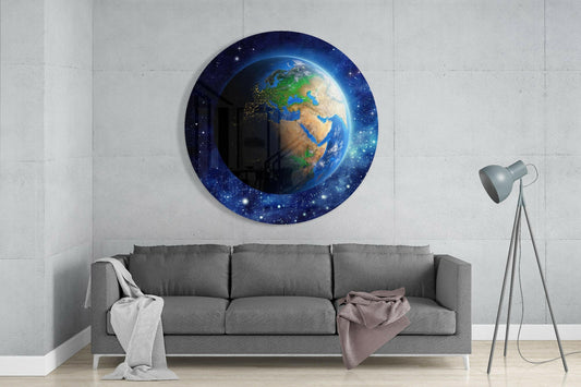 Earth From Space Stars Glass Wall Art